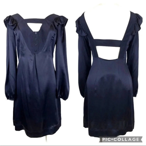 SEE BY CHLOE 100% Silk Victorian Inspired Navy Mini Dress 4 - Picture 1 of 10